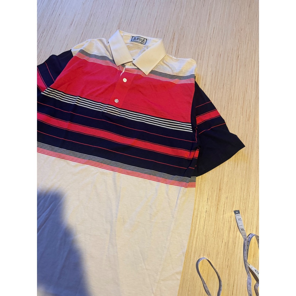 Aureus Mens XL Polo Shirt Short Sleeve Colorblock Striped Red Navy  Vintage 44